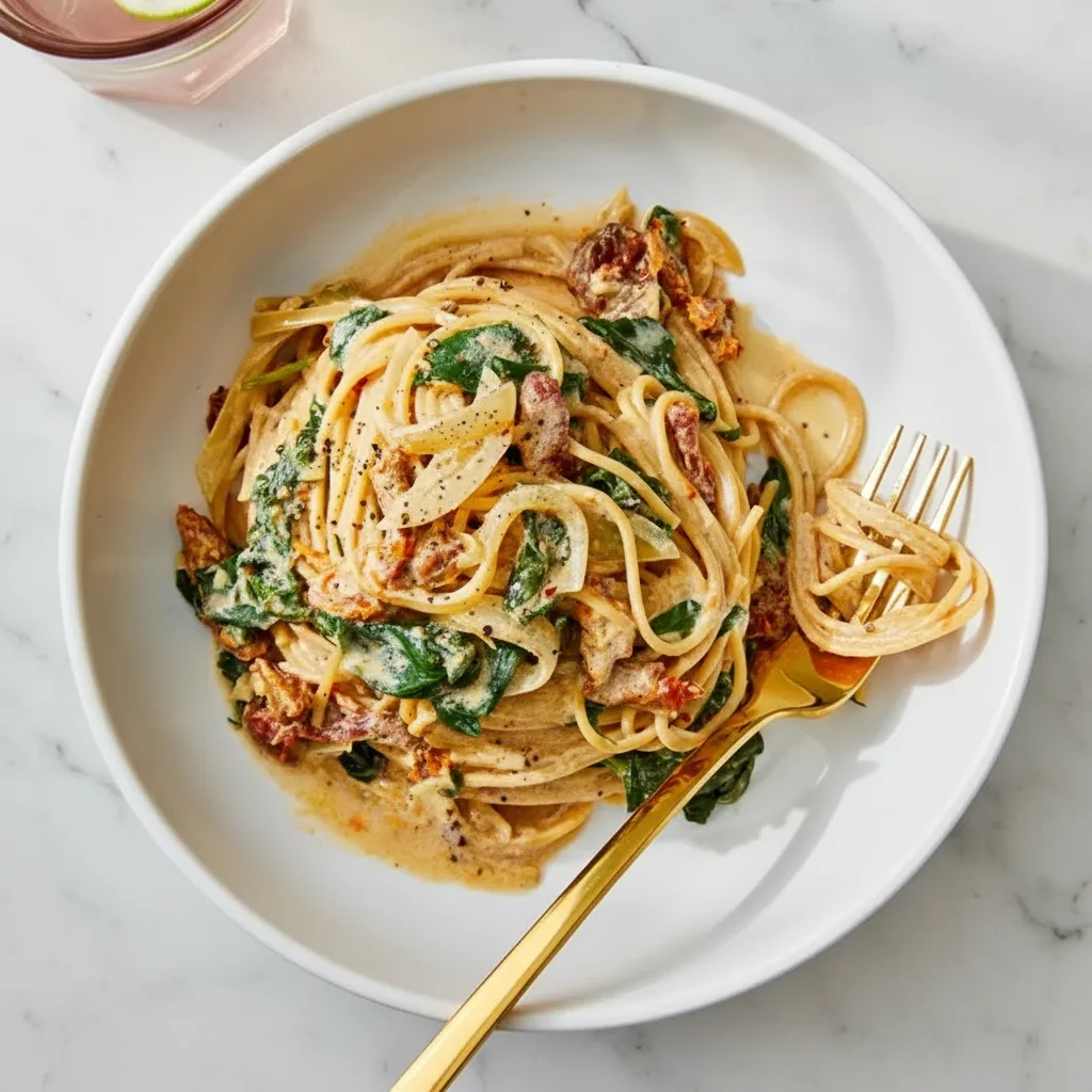 Spaghetti & Spinach with Sun-Dried Tomato Cream Sauce