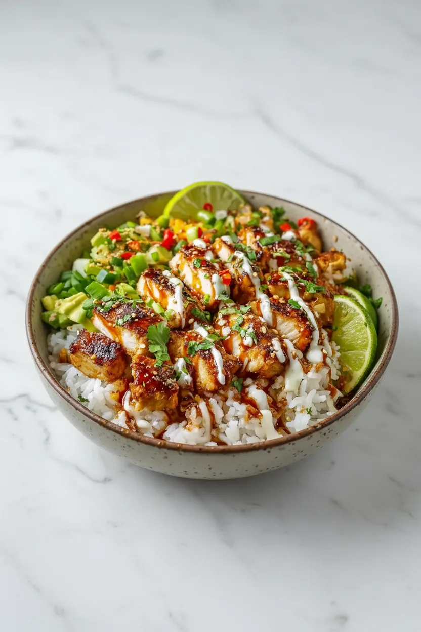 Sweet Chili Chicken Bowl with Coconut Lime Drizzle