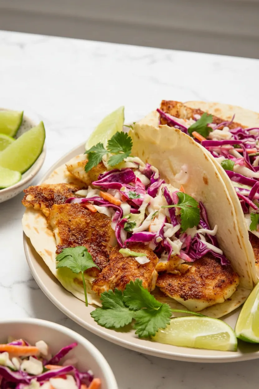 15 Minute Air Fryer Fish Tacos with Cilantro Lime Slaw