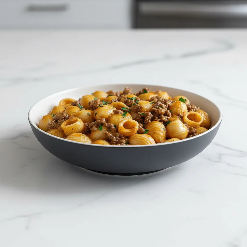 One-Pot Creamy Beef and Shells in Under 30 Minutes