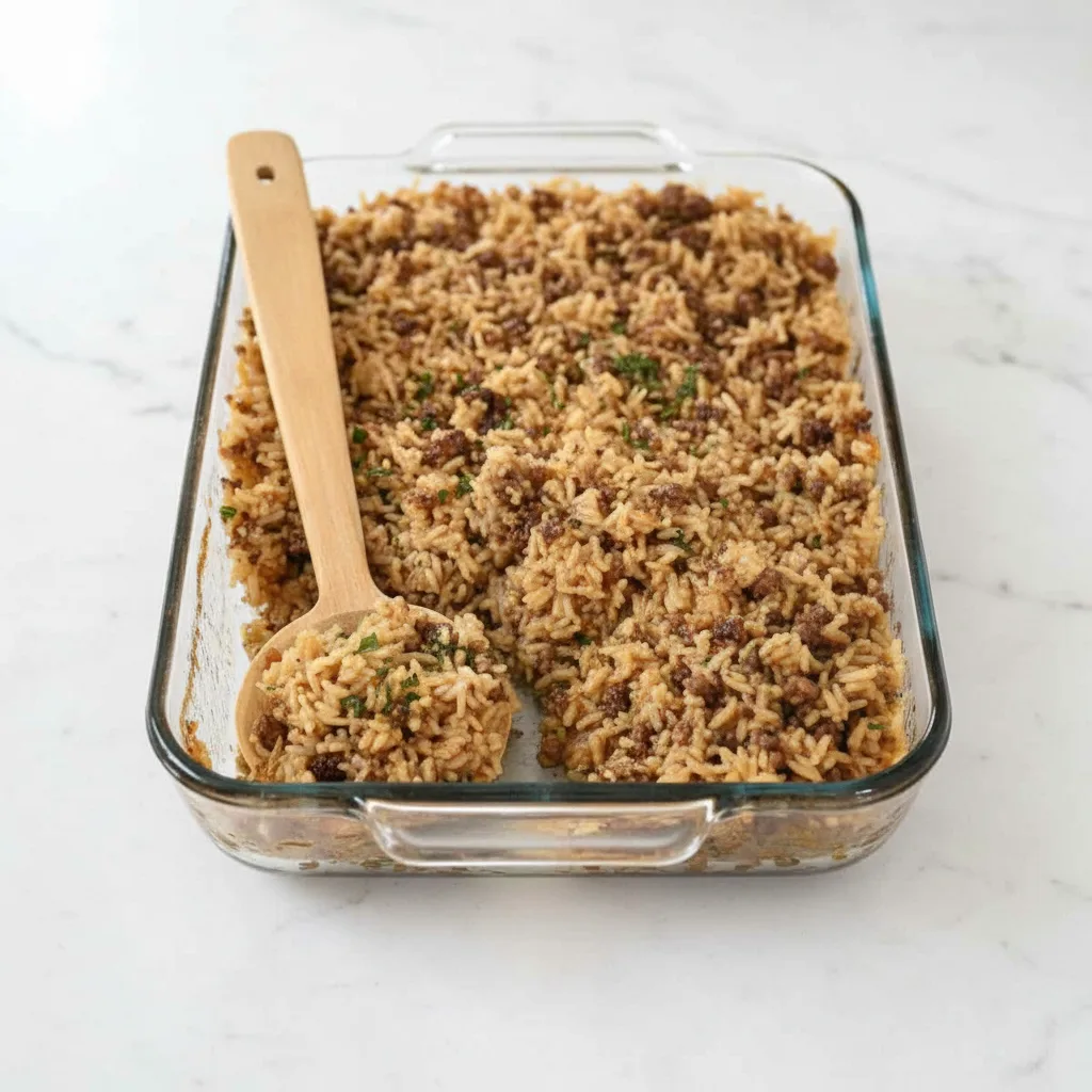 French Onion Ground Beef and Rice Casserole