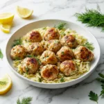 Greek Chicken Meatballs with Lemon Orzo