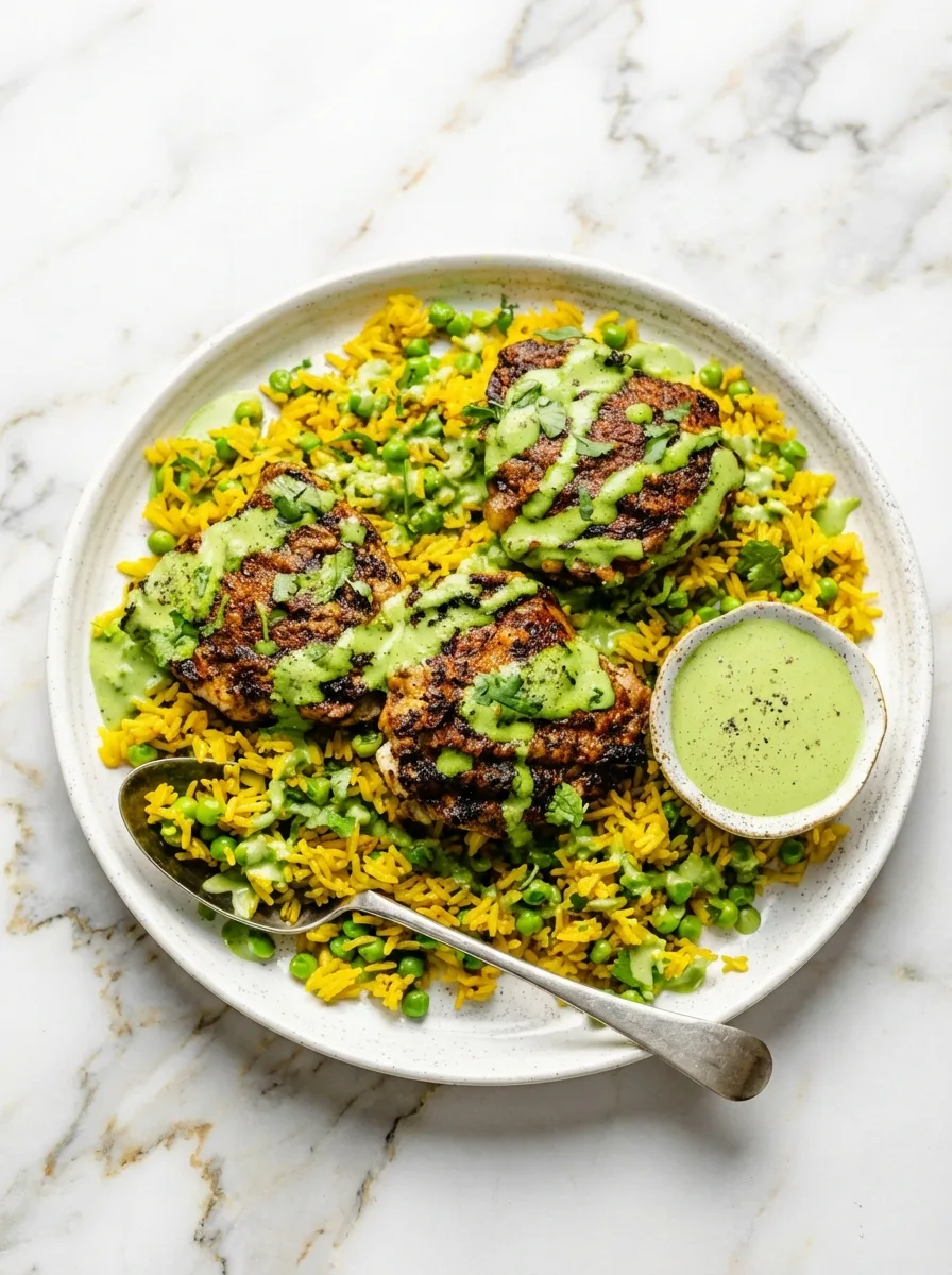 Peruvian Chicken and Rice with Green Sauce