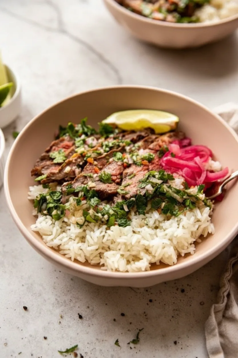 Skirt Steak Rice Bowls with Chimichurri Sauce