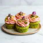 Vegan Mini Rose Pistachio Cupcakes