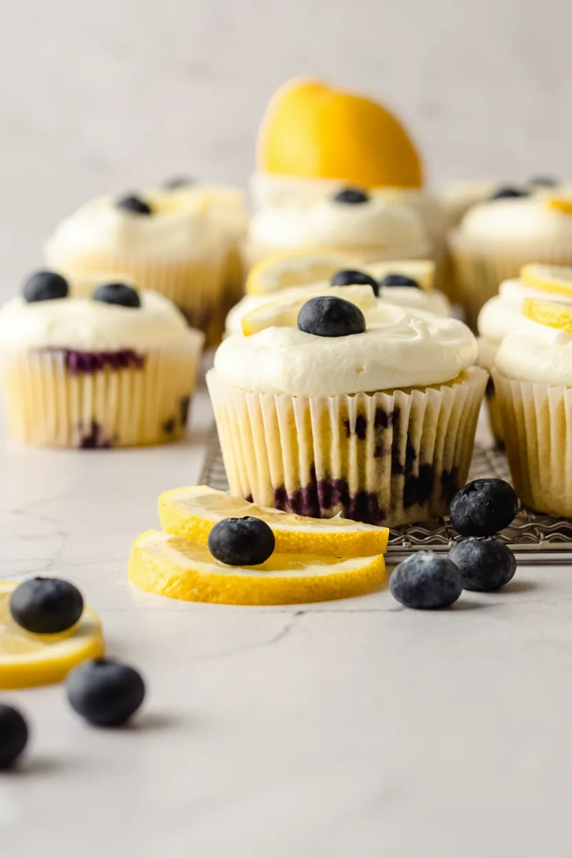 Lemon Cupcakes with Blueberry Buttercream