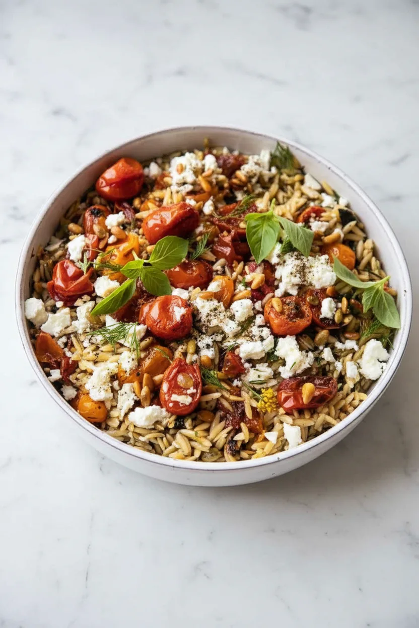 Roasted Tomato Basil Feta Orzo Pasta