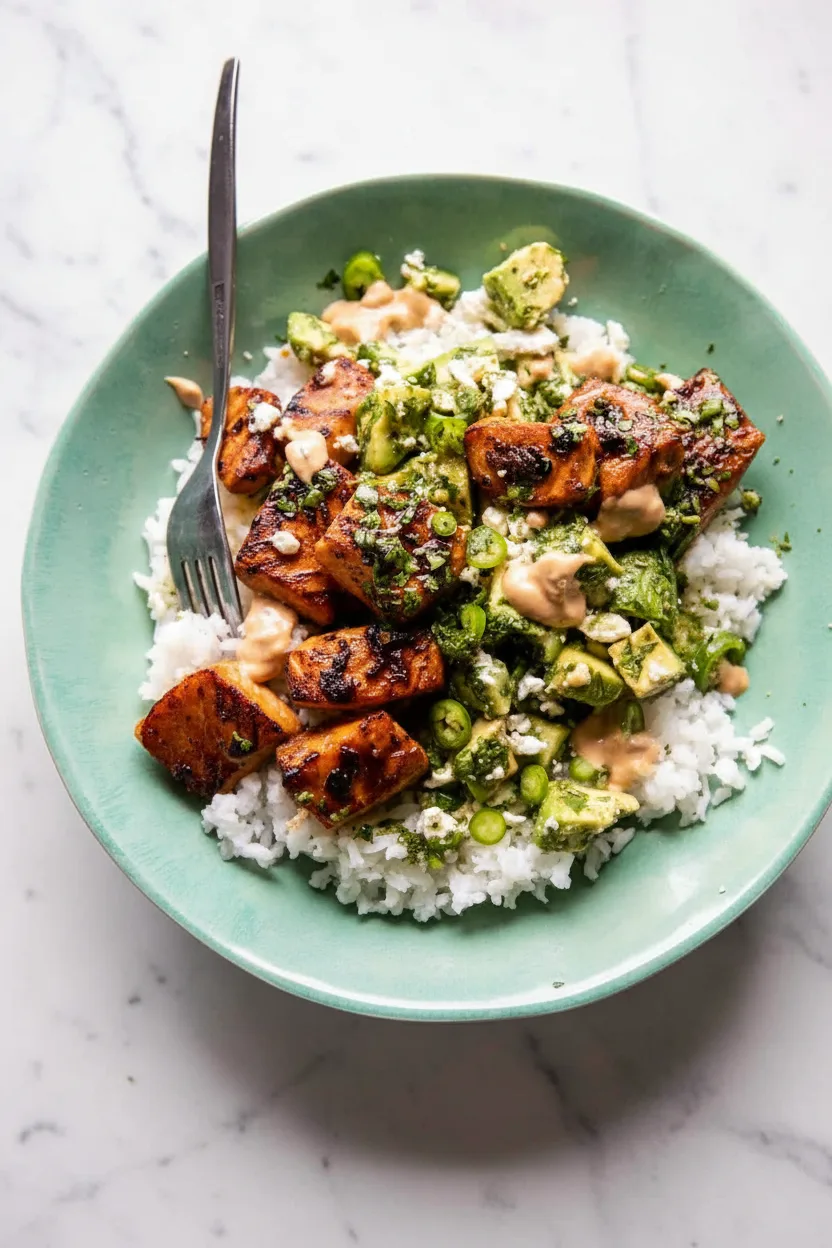 Spicy Chipotle Honey Salmon Rice Bowls