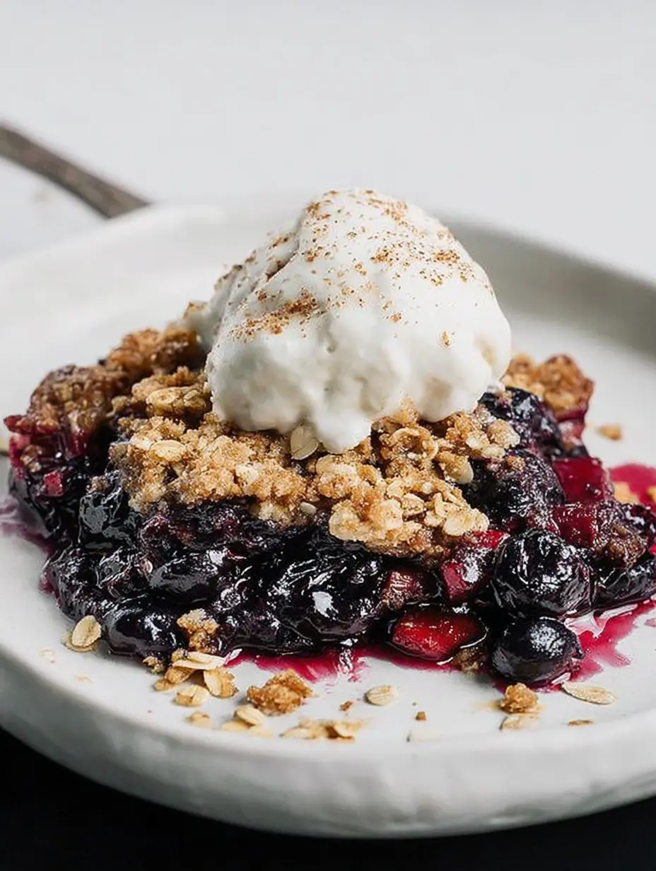 Blueberry Rhubarb Crisp with Golden Oat Topping