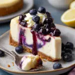 Lemon Blueberry Swirl Cheesecake with Biscuit Base