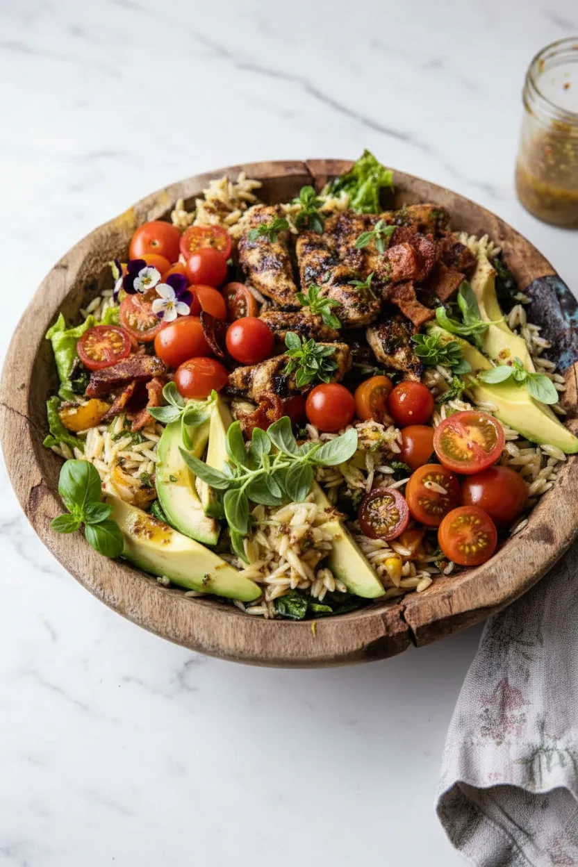 Lemon Herb Grilled Chicken Orzo Salad with Avocado