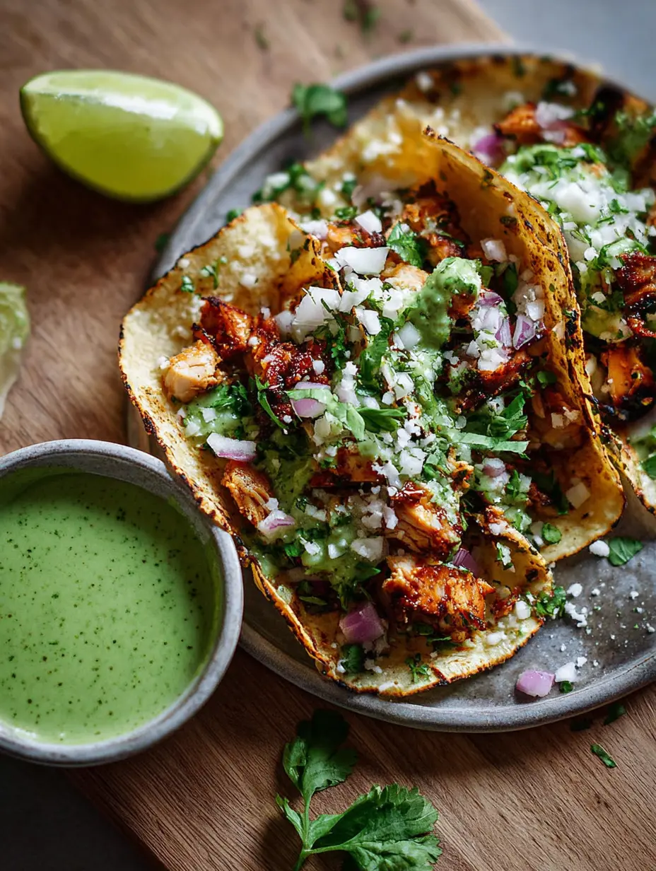 Ridiculously Good Chicken Tacos with Green Sauce