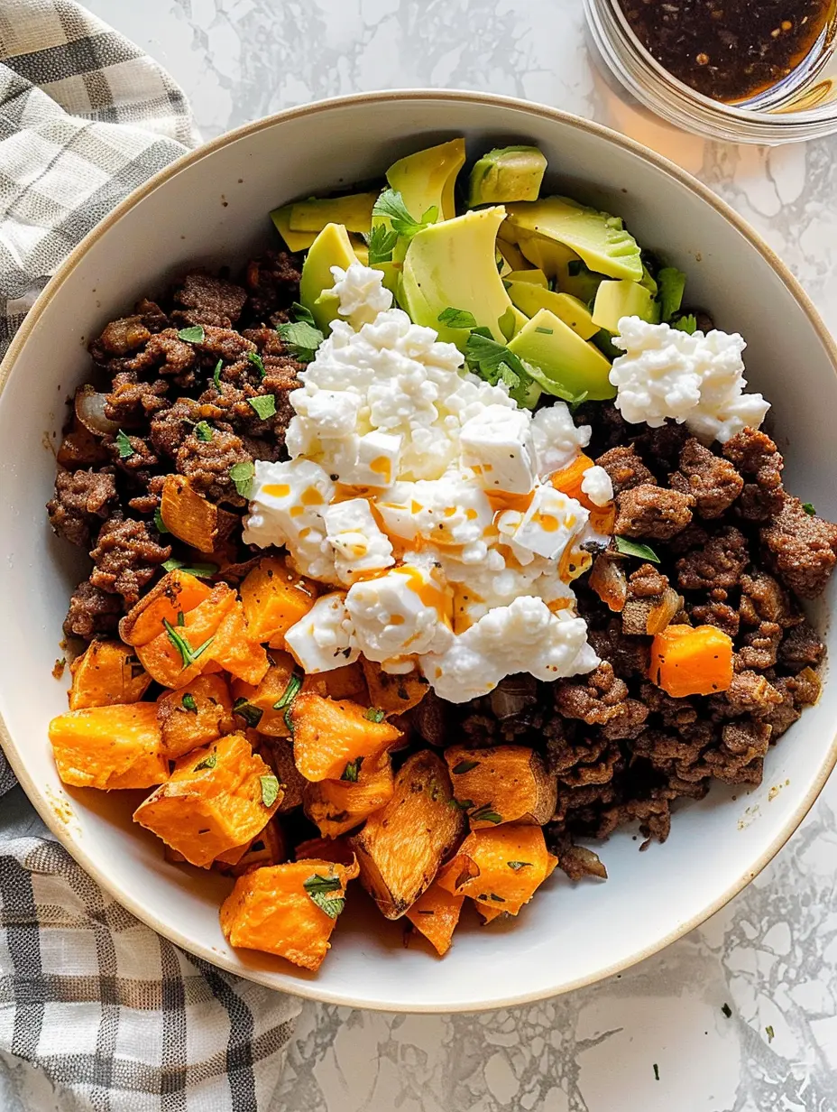 Cottage Cheese Sweet Potato Beef Bowl