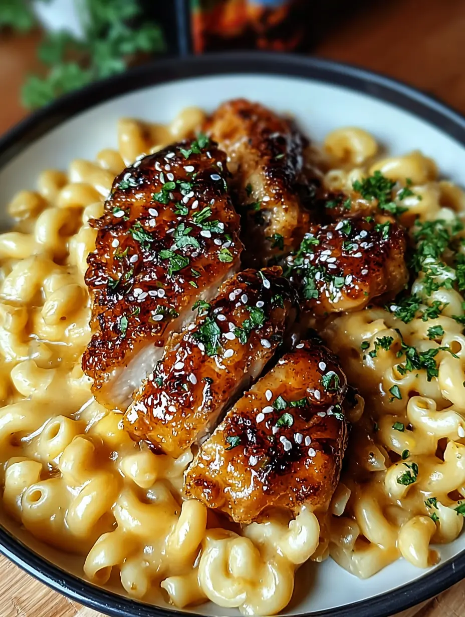 Honey Pepper Chicken with Creamy Mac and Cheese