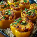 Teriyaki Pineapple Chicken and Rice Stuffed Peppers