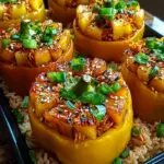 Teriyaki Pineapple Chicken and Rice Stuffed Peppers