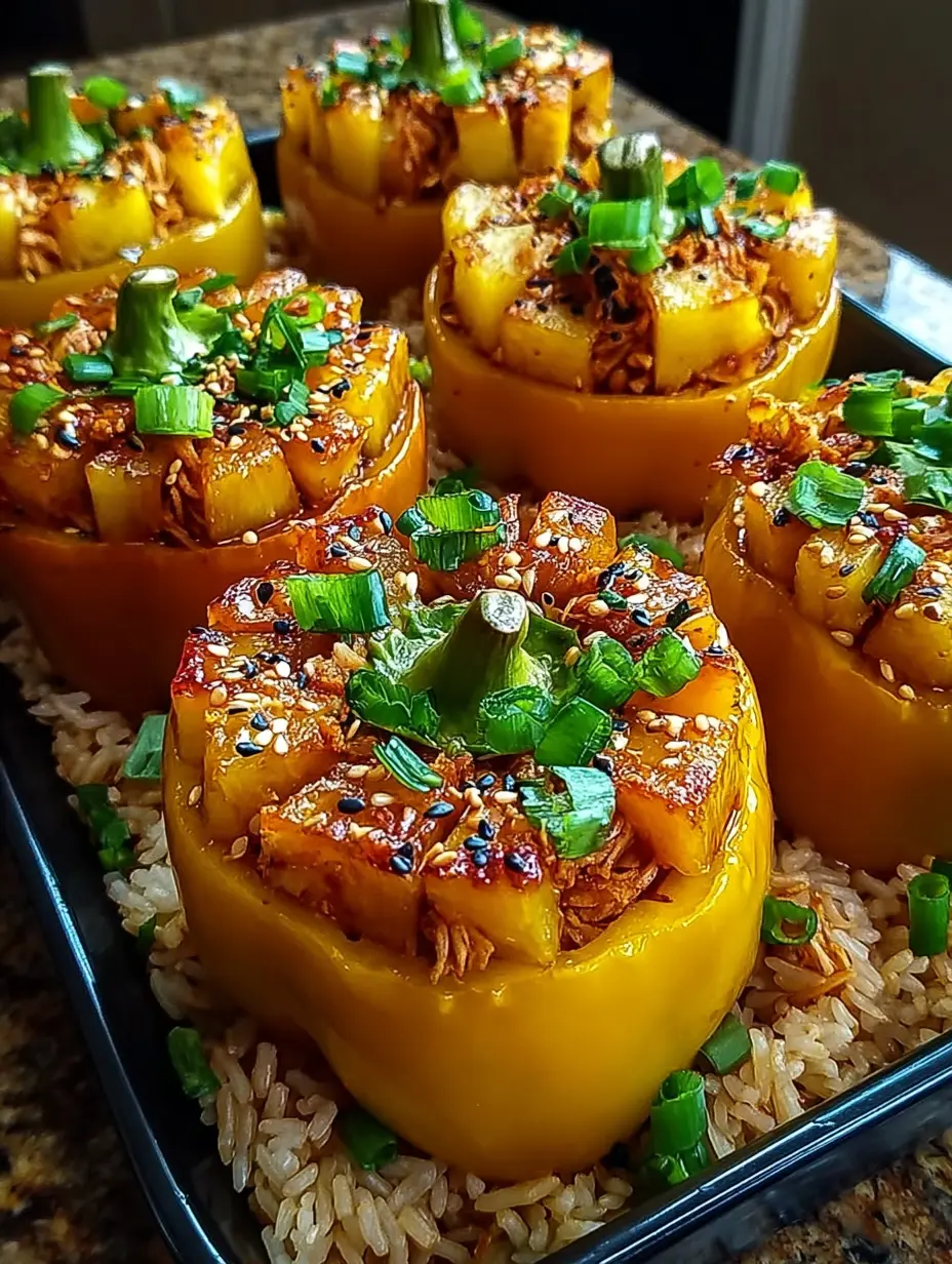 Teriyaki Pineapple Chicken and Rice Stuffed Peppers